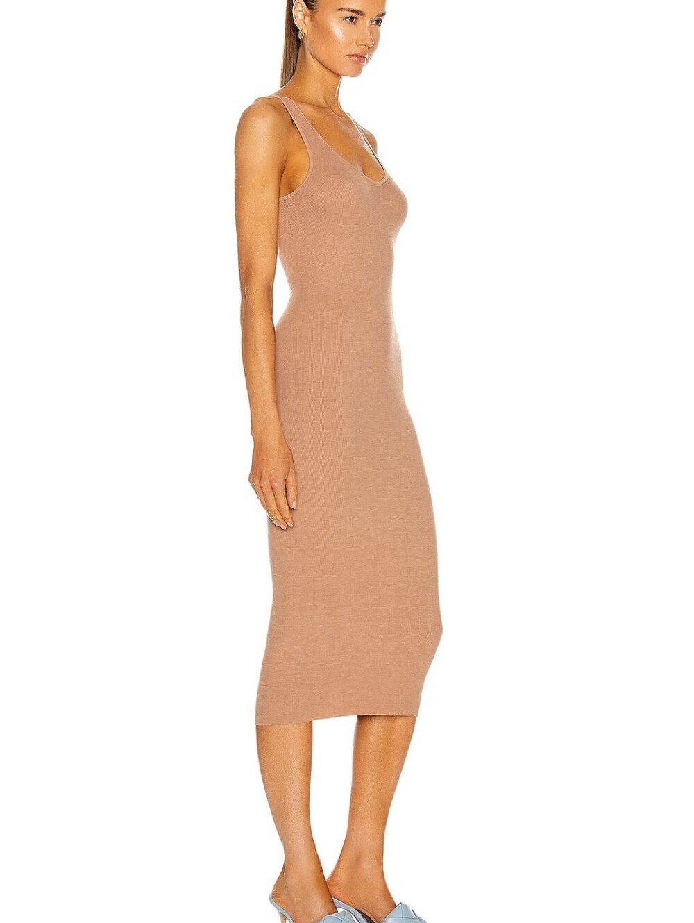 Enza Costa Rib Knit Tank Sleeveless Midi Dress Camel Tan Summer Women's Large